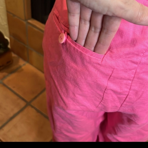 Lilly Pulitzer Preppy Resort Wear Hot Pink Flat Front Linen/Cotton Pants, 10! - Picture 8 of 11